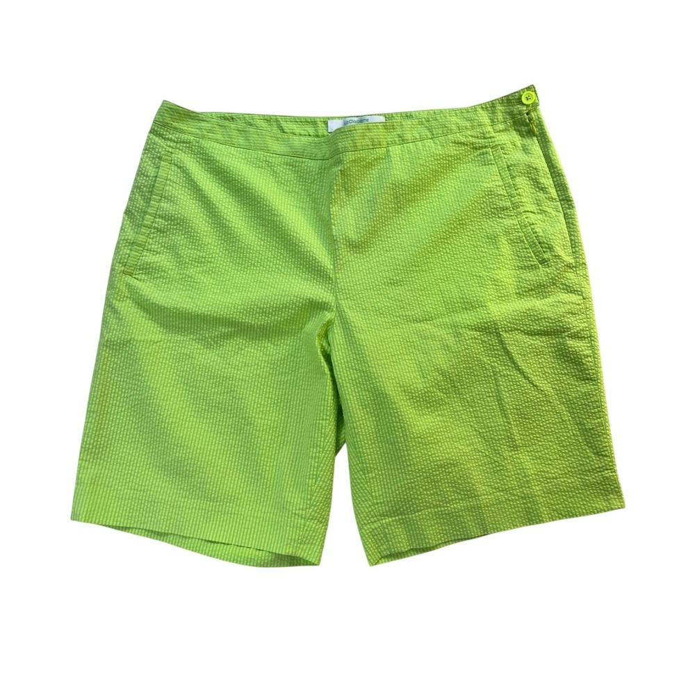 Liz Claiborne Golf Lime Green Seersucker Striped Shorts Womens sz 16 Plus Summer